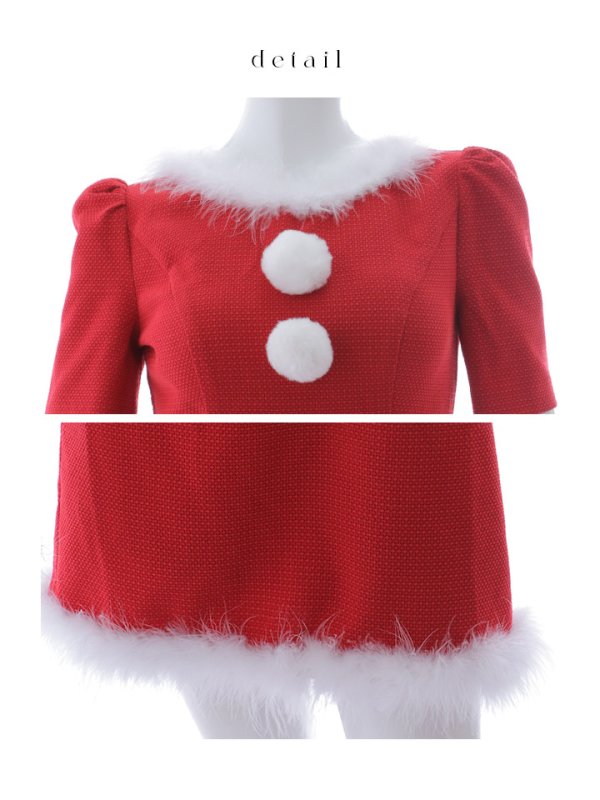 画像39: 【即日発送！】【サンタコス5点セット】【S-Mサイズ/2カラー】ツイードベルトワンピースサンタコスプレ[YMT] (39)