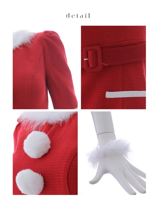 画像40: 【即日発送！】【サンタコス5点セット】【S-Mサイズ/2カラー】ツイードベルトワンピースサンタコスプレ[YMT] (40)