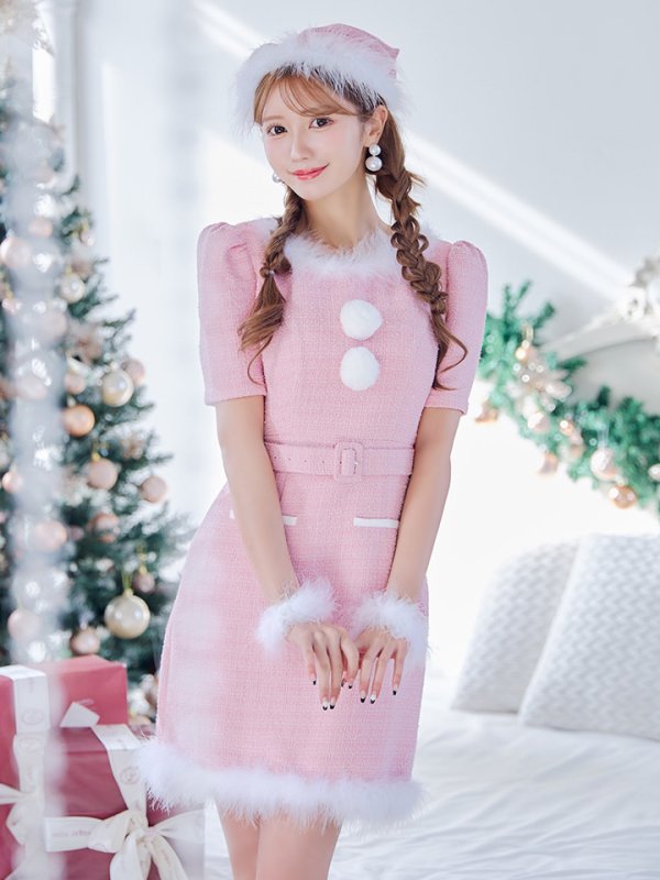 画像18: 【即日発送！】【サンタコス5点セット】【S-Mサイズ/2カラー】ツイードベルトワンピースサンタコスプレ[YMT] (18)