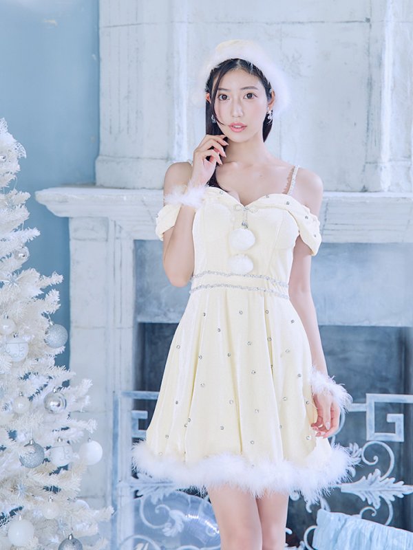 画像11: 【即日発送！】【サンタコス 5点セット】【XS-XLサイズ/3カラー】オフショルビジューリボンフレアサンタ[HC02] (11)