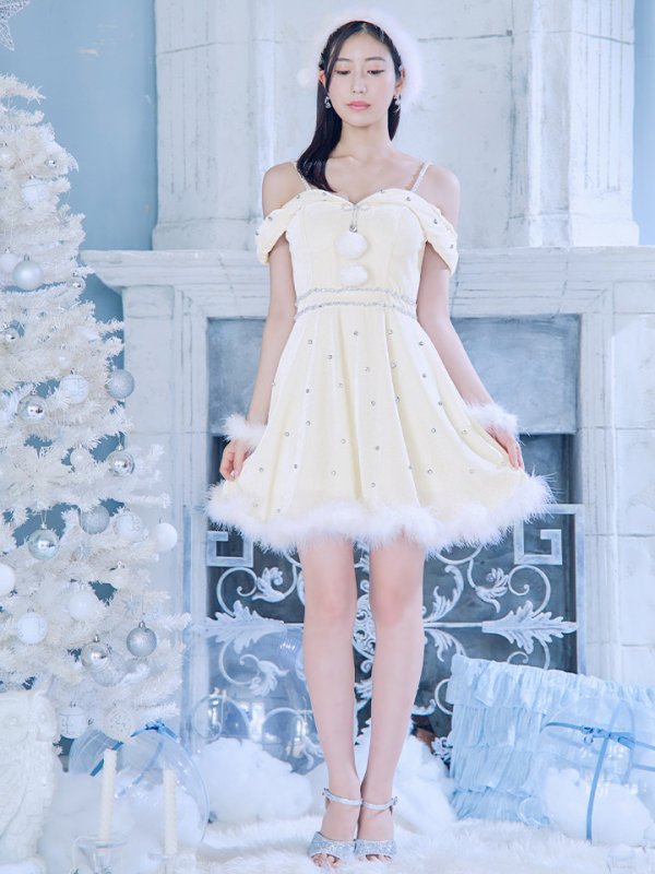 画像36: 【ノベルティ対象】【即日発送！】【サンタコス 5点セット】【XS-XLサイズ/3カラー】オフショルビジューリボンフレアサンタ[YMT] (36)