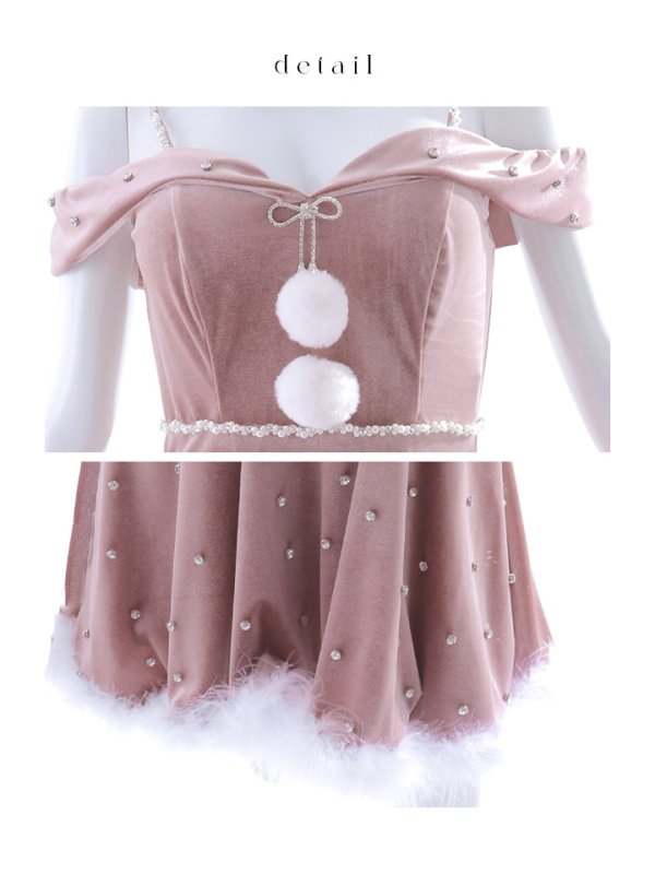 画像42: 【ノベルティ対象】【即日発送！】【サンタコス 5点セット】【XS-XLサイズ/3カラー】オフショルビジューリボンフレアサンタ[YMT] (42)