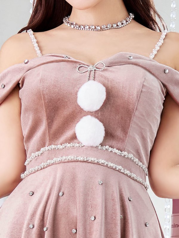 画像9: 【ノベルティ対象】【即日発送！】【サンタコス 5点セット】【XS-XLサイズ/3カラー】オフショルビジューリボンフレアサンタ[YMT] (9)