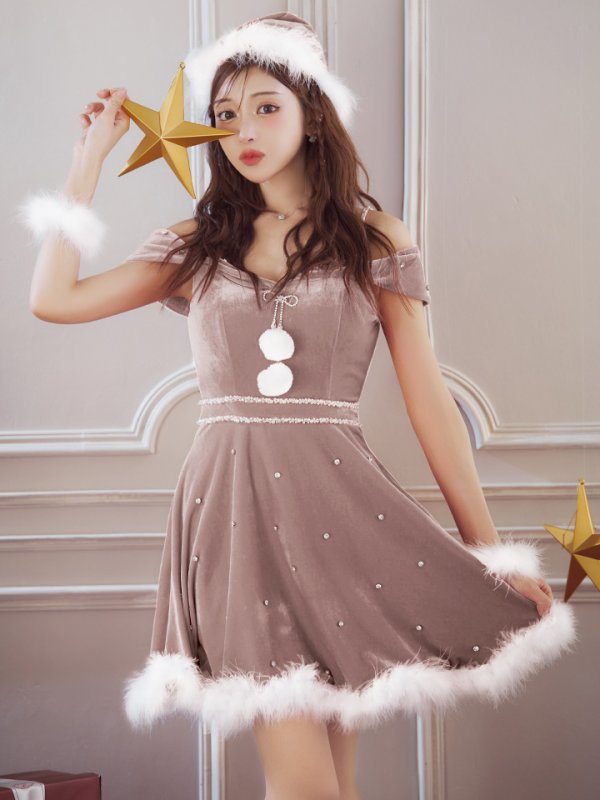 画像27: 【ノベルティ対象】【即日発送！】【サンタコス 5点セット】【XS-XLサイズ/3カラー】オフショルビジューリボンフレアサンタ[YMT] (27)