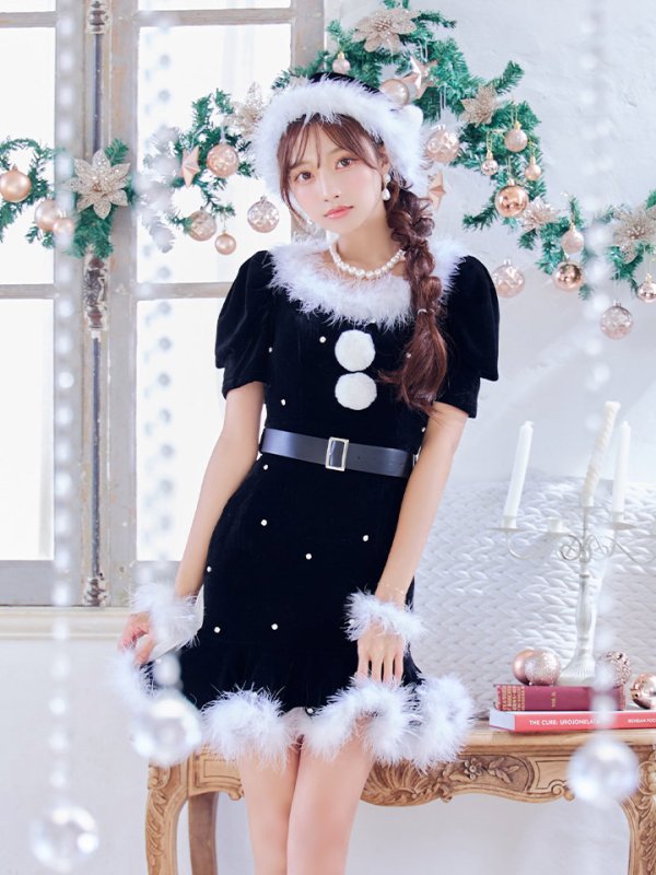 画像11: 【即日発送】【サンタコス 5点セット】【S-Mサイズ/2カラー】ベロアパールビジューサンタコスプレ[YMT] (11)