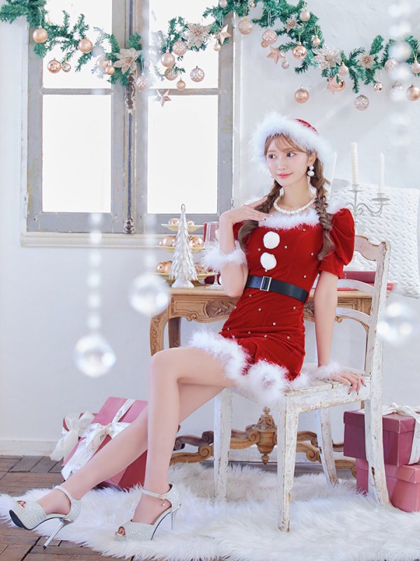 画像27: 【即日発送】【サンタコス 5点セット】【S-Mサイズ/2カラー】ベロアパールビジューサンタコスプレ[YMT] (27)