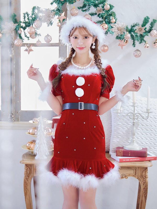 画像30: 【即日発送】【サンタコス 5点セット】【S-Mサイズ/2カラー】ベロアパールビジューサンタコスプレ[YMT] (30)