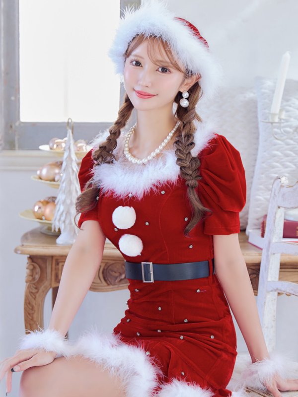 画像19: 【即日発送】【サンタコス 5点セット】【S-Mサイズ/2カラー】ベロアパールビジューサンタコスプレ[YMT] (19)