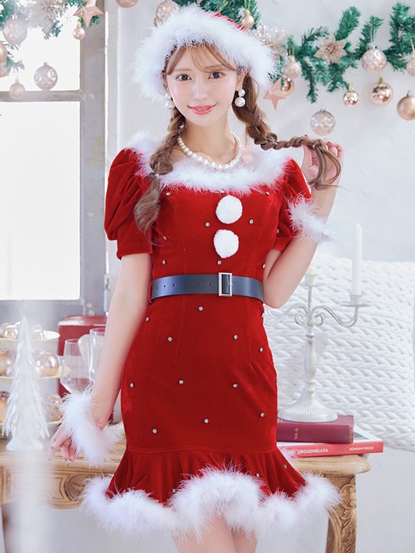 画像20: 【即日発送】【サンタコス 5点セット】【S-Mサイズ/2カラー】ベロアパールビジューサンタコスプレ[YMT] (20)