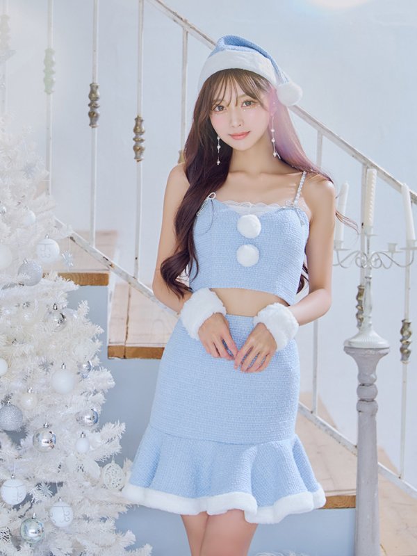 画像3: 【即日発送！】【サンタコス 5点セット】【S-Mサイズ/2カラー】ツイードキャミマーメイドセットアップサンタコスプレ[YMT] (3)