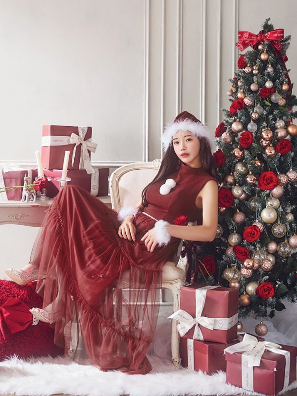 画像11: SALE!【サンタコス 4点セット】【S-Lサイズ/2カラー】リボン付きチュールロングスカートサンタコスプレ[OF01] (11)