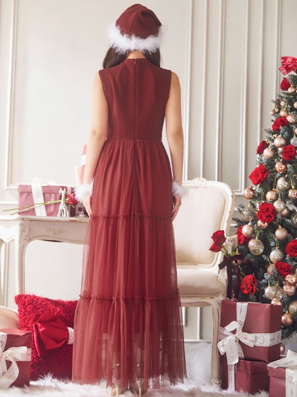 画像18: SALE!【サンタコス 4点セット】【S-Lサイズ/2カラー】リボン付きチュールロングスカートサンタコスプレ[OF01] (18)