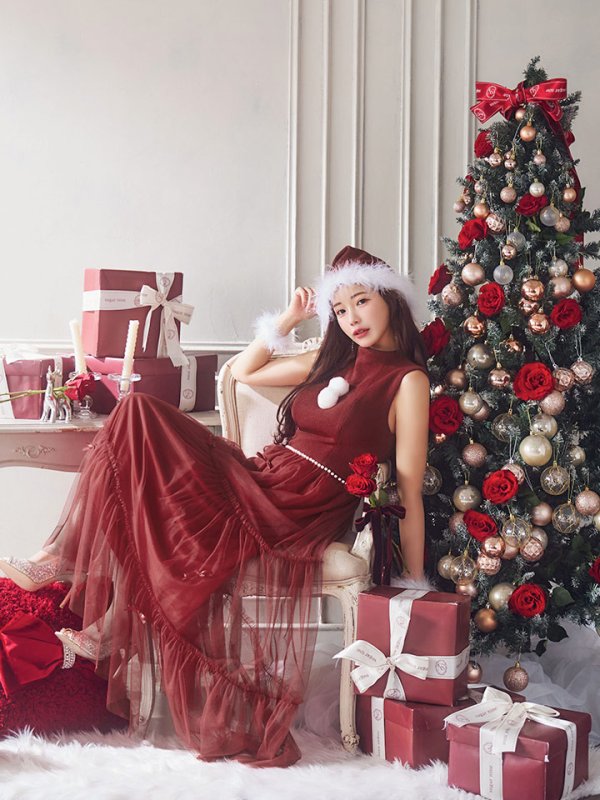 画像9: SALE!【サンタコス 4点セット】【S-Lサイズ/2カラー】リボン付きチュールロングスカートサンタコスプレ[OF01] (9)