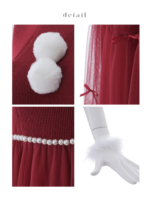 画像24: SALE!【サンタコス 4点セット】【S-Lサイズ/2カラー】リボン付きチュールロングスカートサンタコスプレ[OF01] (24)