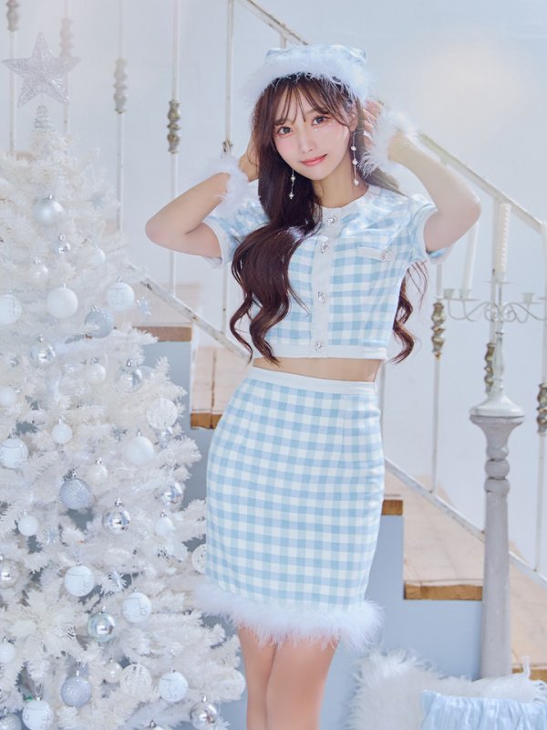 画像2: 【即日発送！】【サンタコス 4点セット】【S-Mサイズ/1カラー】ギンガムチェックタイトサンタコスプレ[YMT] (2)