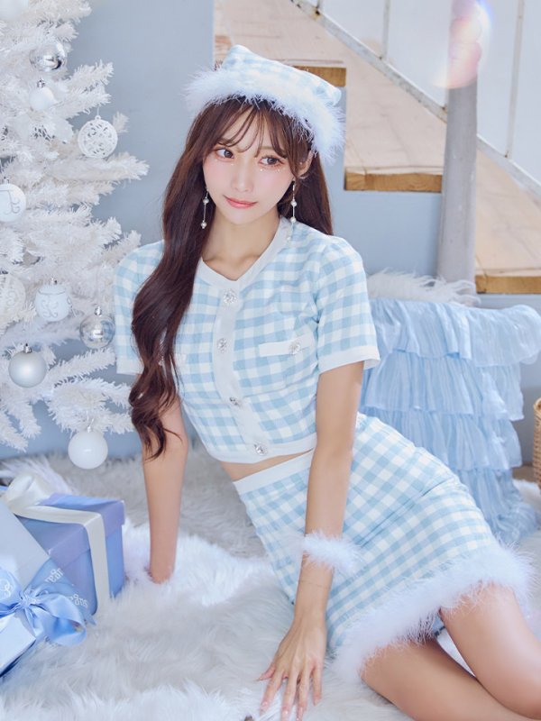 画像6: 【即日発送！】【サンタコス 4点セット】【S-Mサイズ/1カラー】ギンガムチェックタイトサンタコスプレ[YMT] (6)