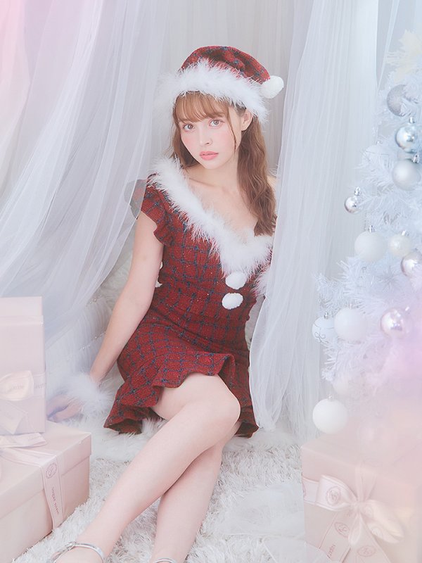 画像2: SALE!【サンタコス 5点セット】【S-XLサイズ/1カラー】マーメイドチェックサンタコスプレ[YMT] (2)