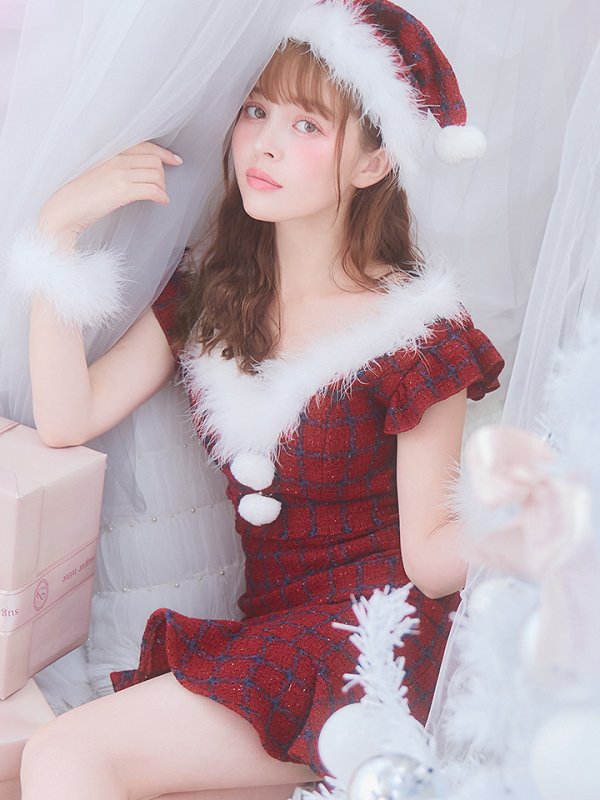 画像3: SALE!【サンタコス 5点セット】【S-XLサイズ/1カラー】マーメイドチェックサンタコスプレ[YMT] (3)