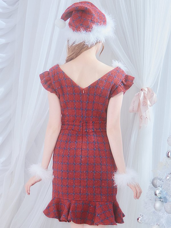 画像15: SALE!【サンタコス 5点セット】【S-XLサイズ/1カラー】マーメイドチェックサンタコスプレ[YMT] (15)