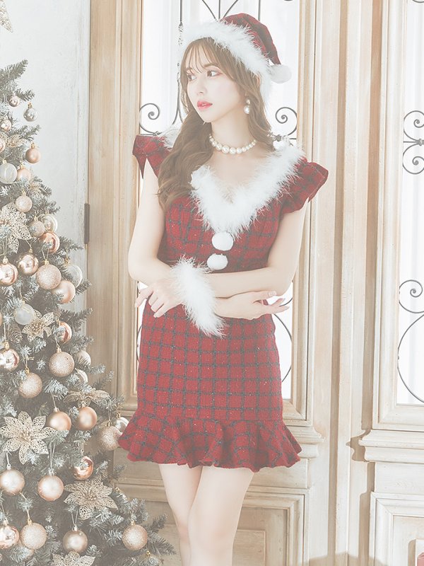 画像2: SALE!【サンタコス 5点セット】【S-XLサイズ/1カラー】マーメイドチェックサンタコスプレ[YMT] (2)