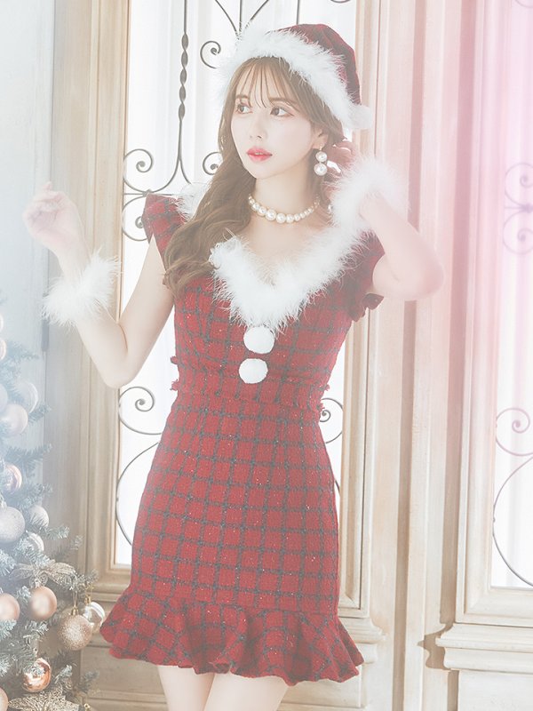 画像4: SALE!【サンタコス 5点セット】【S-XLサイズ/1カラー】マーメイドチェックサンタコスプレ[YMT] (4)