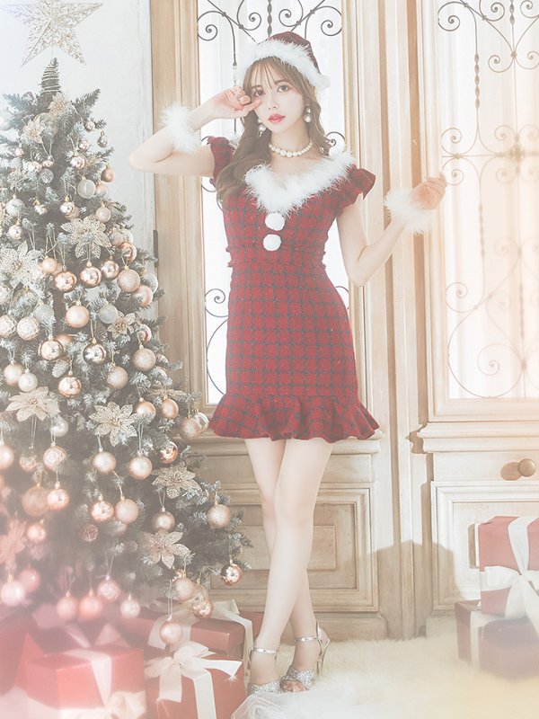 画像5: SALE!【サンタコス 5点セット】【S-XLサイズ/1カラー】マーメイドチェックサンタコスプレ[YMT] (5)