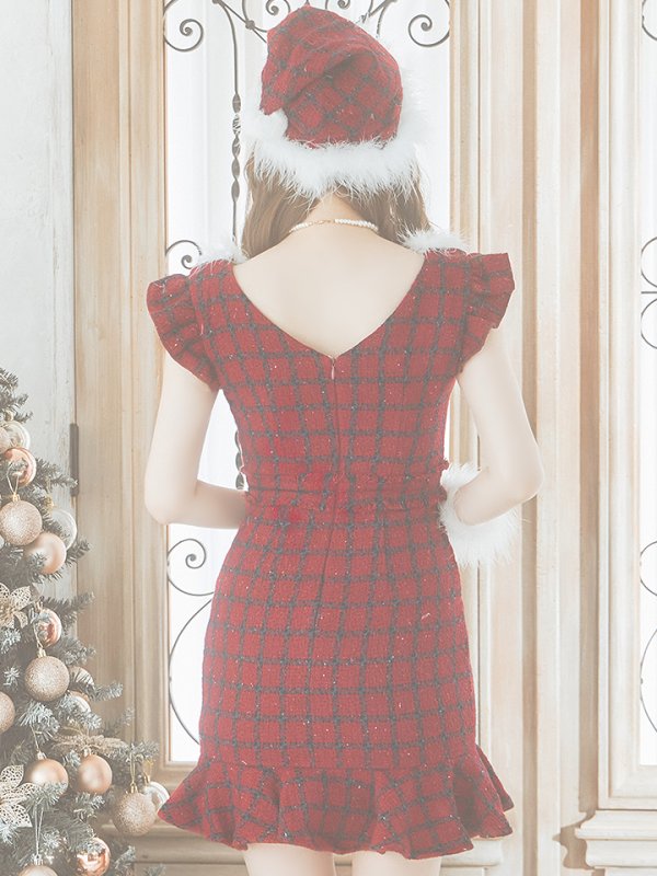 画像15: SALE!【サンタコス 5点セット】【S-XLサイズ/1カラー】マーメイドチェックサンタコスプレ[YMT] (15)