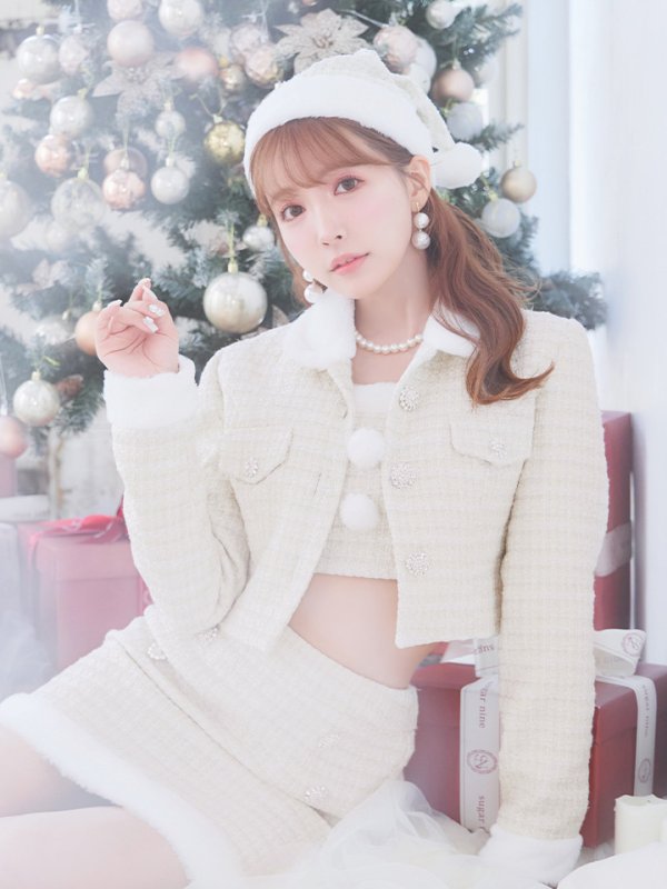 画像3: SALE!【サンタコス 5点セット】【XS-Lサイズ/1カラー】ジャケット付きツイードセットアップサンタ[YMT] (3)