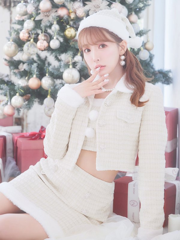 画像14: SALE!【サンタコス 5点セット】【XS-Lサイズ/1カラー】ジャケット付きツイードセットアップサンタ[YMT] (14)