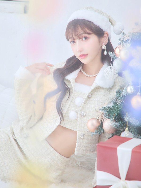 画像3: SALE!【サンタコス 5点セット】【XS-Lサイズ/1カラー】ジャケット付きツイードセットアップサンタ[YMT] (3)