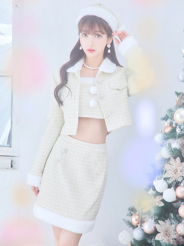 画像4: SALE!【サンタコス 5点セット】【XS-Lサイズ/1カラー】ジャケット付きツイードセットアップサンタ[YMT] (4)