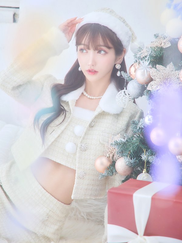 画像8: SALE!【サンタコス 5点セット】【XS-Lサイズ/1カラー】ジャケット付きツイードセットアップサンタ[YMT] (8)