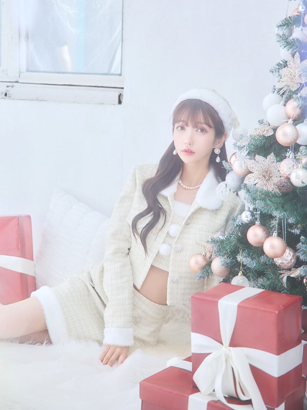 画像10: SALE!【サンタコス 5点セット】【XS-Lサイズ/1カラー】ジャケット付きツイードセットアップサンタ[YMT] (10)