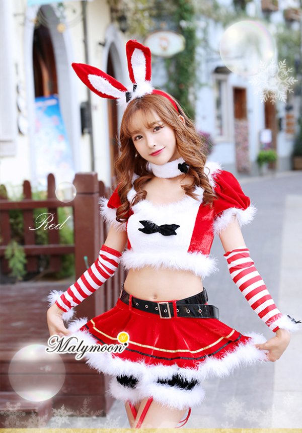 画像9: 【即日発送】【クリスマスコスプレ8点セット】【Malymoon/マリームーン】バニーサンタクロースコスチューム【フリーサイズ/2カラー】[HC03] (9)