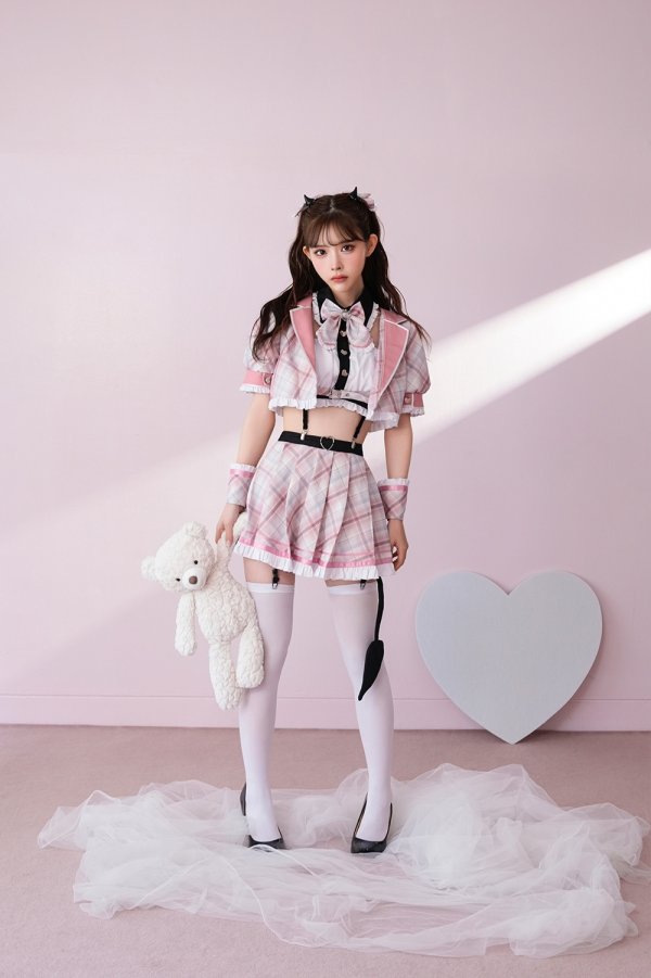 画像4: 【即日発送】チェックデビル制服コスチューム【マリームーン】【ハロウィンコスプレ10点セット】【フリーサイズ/2カラー】[HC03] (4)