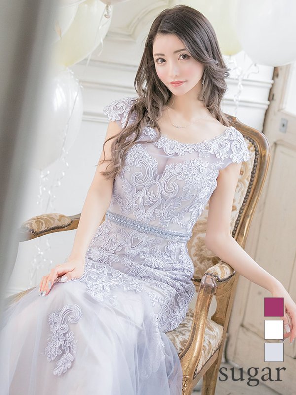 画像6: 【JEAN MACLEAN/ジャンマクレーン】チュール/ 切り替え/ レース刺繍/ マーメイド/ スピンドル/ ロング/ロングドレス /キャバドレス long[OF2A] (6)