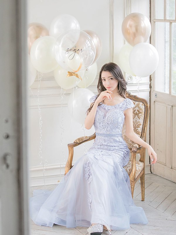 画像7: 【JEAN MACLEAN/ジャンマクレーン】チュール/ 切り替え/ レース刺繍/ マーメイド/ スピンドル/ ロング/ロングドレス /キャバドレス long[OF2A] (7)