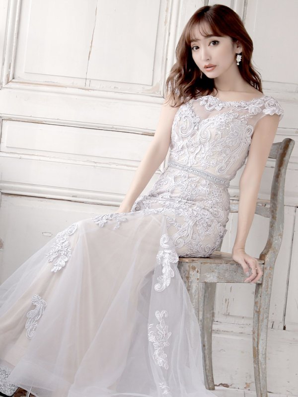 画像6: 【JEAN MACLEAN/ジャンマクレーン】チュール/ 切り替え/ レース刺繍/ マーメイド/ スピンドル/ ロング/ロングドレス /キャバドレス long[OF2A] (6)