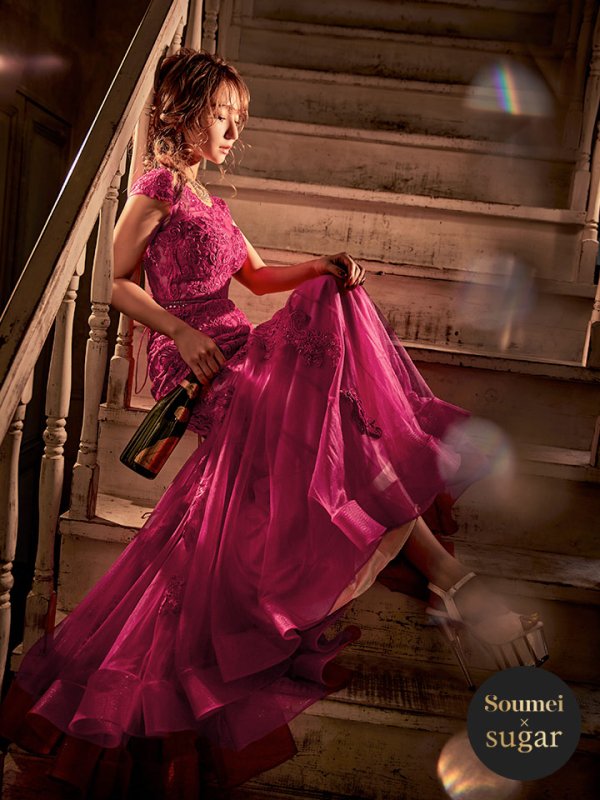 画像1: 【関西コレクション着用】【JEAN MACLEAN/ジャンマクレーン】チュール/ 切り替え/ レース刺繍/ マーメイド/ スピンドル/ ロング/ロングドレス /キャバドレス long[OF2A] (1)