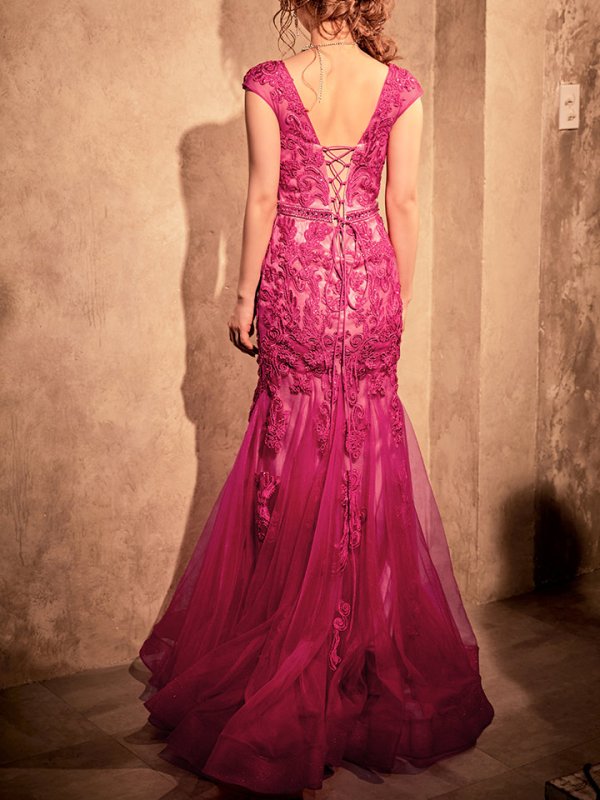 画像8: 【関西コレクション着用】【JEAN MACLEAN/ジャンマクレーン】チュール/ 切り替え/ レース刺繍/ マーメイド/ スピンドル/ ロング/ロングドレス /キャバドレス long[OF2A] (8)