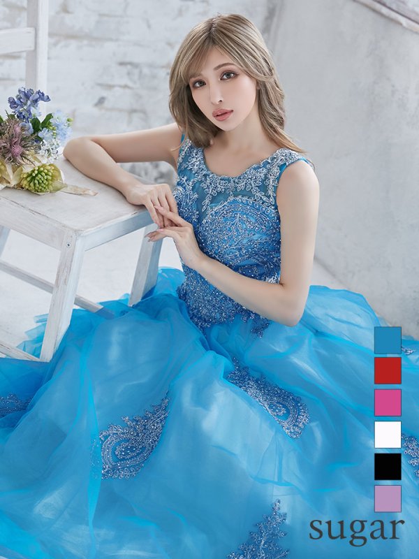 画像14: Lサイズあり【JEAN MACLEAN/ジャンマクレーン】バースデー/ ビーズ刺繍/ シアーレース/ チュール/ プリンセス/ キャバドレスlong[OF2A] (14)