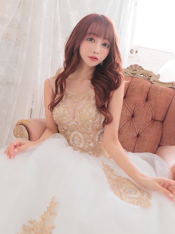 画像6: Lサイズあり【JEAN MACLEAN/ジャンマクレーン】バースデー/ ビーズ刺繍/ シアーレース/ チュール/ プリンセス/ キャバドレスlong[OF2A] (6)