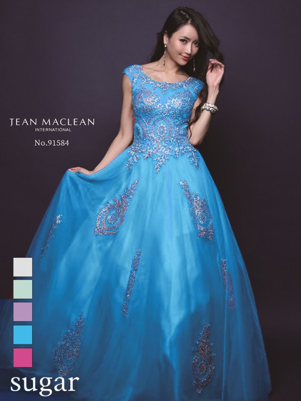 画像3: Lサイズあり【JEAN MACLEAN/ジャンマクレーン】ボートネック/ ビーズ刺繍/ シアーレース/ チュール/ プリンセス/ キャバドレスlong[OF2A] (3)