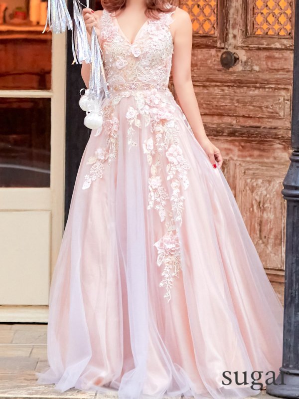 画像4: Lサイズあり【JEAN MACLEAN/ジャンマクレーン】バースデー/ 立体フラワー刺繍/ チュール/ プリンセス/ キャバドレスlong[OF2A] (4)