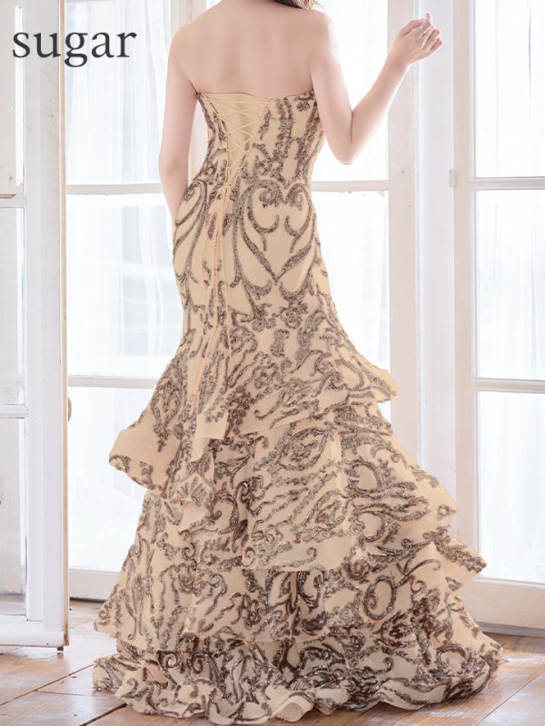 画像9: Lサイズあり【JEAN MACLEAN/ジャンマクレーン】スパンコール刺繍/ ベア/ フリルデザイン/ ロング/ キャバドレス long[HC03] (9)