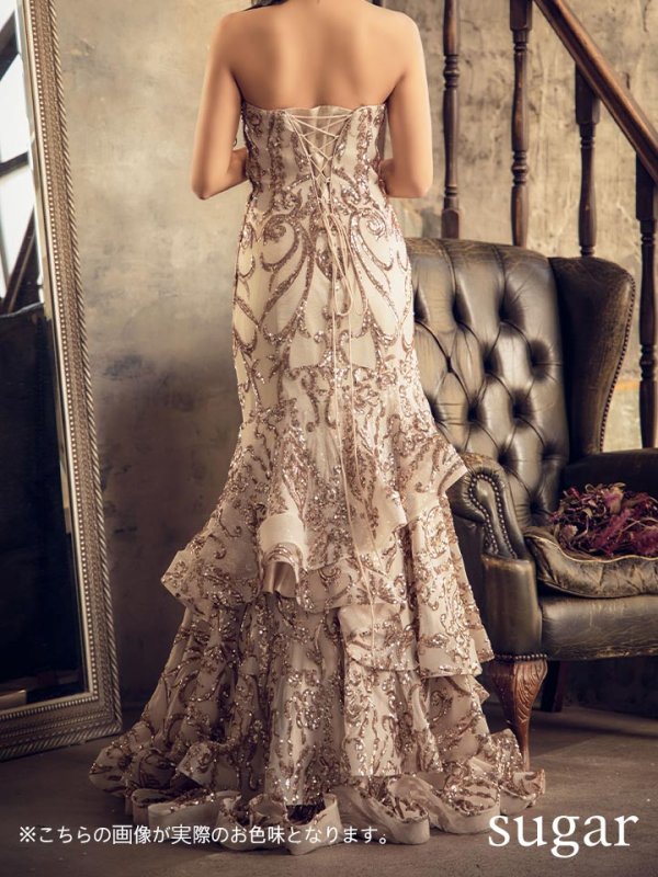 画像9: Lサイズあり【JEAN MACLEAN/ジャンマクレーン】スパンコール刺繍/ ベア/ フリルデザイン/ ロング/ キャバドレス long[HC03] (9)