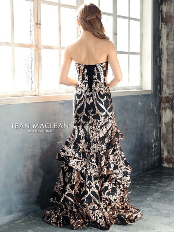 画像5: Lサイズあり【JEAN MACLEAN/ジャンマクレーン】スパンコール刺繍/ ベア/ フリルデザイン/ ロング/ キャバドレス long[HC03] (5)