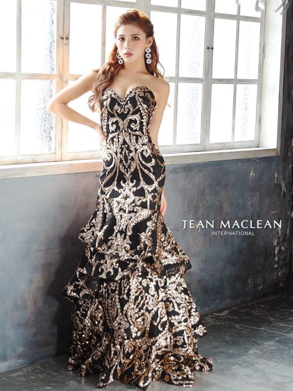 画像2: Lサイズあり【JEAN MACLEAN/ジャンマクレーン】スパンコール刺繍/ ベア/ フリルデザイン/ ロング/ キャバドレス long[HC03] (2)