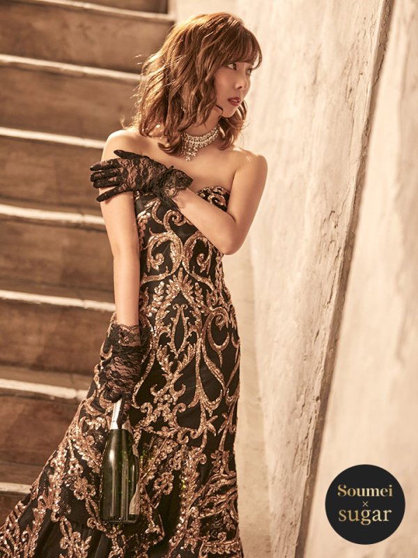 画像3: 【関西コレクション着用】Lサイズあり【JEAN MACLEAN/ジャンマクレーン】スパンコール刺繍/ ベア/ フリルデザイン/ ロング/ キャバドレス long[HC03] (3)