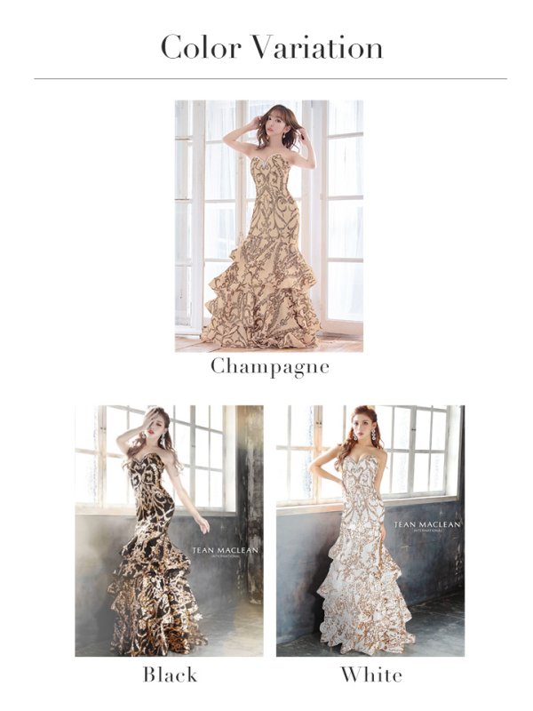 画像12: Lサイズあり【JEAN MACLEAN/ジャンマクレーン】スパンコール刺繍/ ベア/ フリルデザイン/ ロング/ キャバドレス long[HC03] (12)